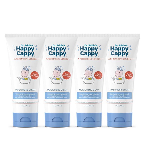 Happy Cappy Dr. Eddie's Pediatrician-Formulated Moisturizing Baby Lotion - Gentle, Paraben Free, Hypoallergenic, Sulfate Free - Soothes Dry Skin, Eczema and Reduces Redness, 6 oz each, 4-Pack