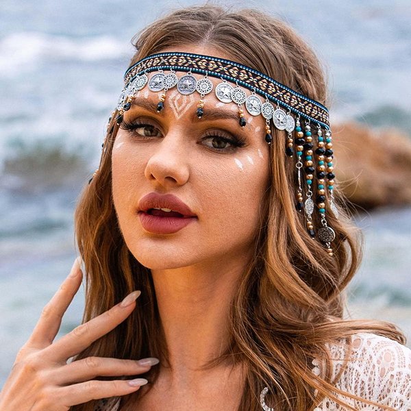 CLOACE Coins Headchain Vintage Tassel Headpiece Forehead Chains Prom Festival Headband for Women and Girls