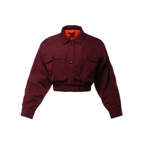 Cropped Front Two Pocket Snap Quilted Padding Bomber Jacket Burgundy M