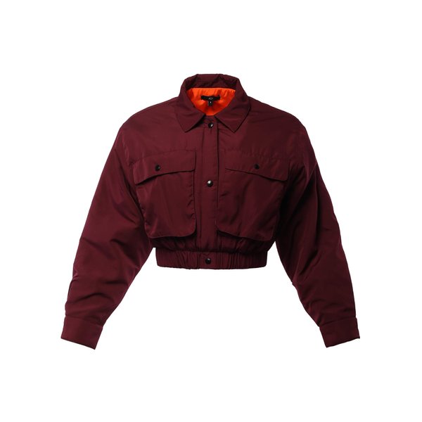 Cropped Front Two Pocket Snap Quilted Padding Bomber Jacket Burgundy M