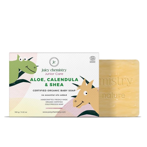 Juicy Chemistry Organic Baby Soap, Cold Pressed Moisturizing Bathing Soap for Sensitive Skin, 100 gms Natural Aloe Vera, Calendula & Shea Cleansing Bar