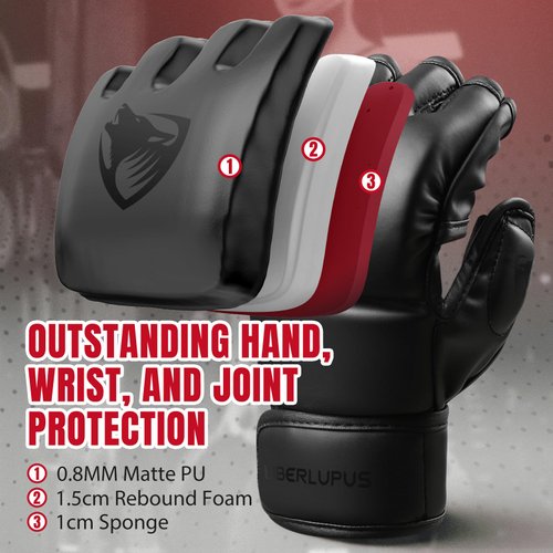 Liberlupus MMA Gloves for Men & Women, Martial Arts Bag Gloves, Kickboxing Gloves with Open Palms, Boxing Gloves for Punching Bag, Sparring, Muay Thai, MMA