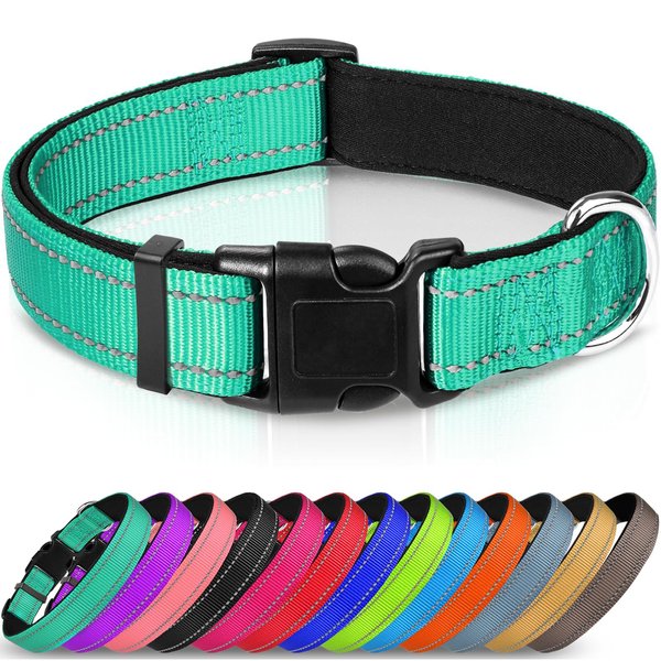 Joytale Reflective Dog Collar,Soft Neoprene Padded Breathable Nylon Pet Collar Adjustable for Medium Dogs,Teal,M