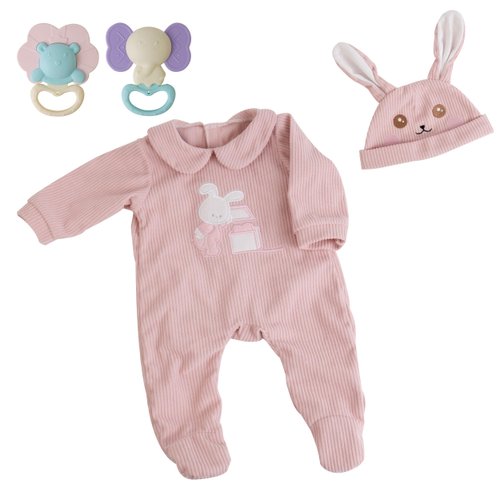 EKOKIZ Reborn Baby Dolls Clothes Girl Pink Rabbit Friend Fashion Doll Clothes 17-22 Inches Baby Doll Clothes and Accessories for Real Life Baby Dolls Girl