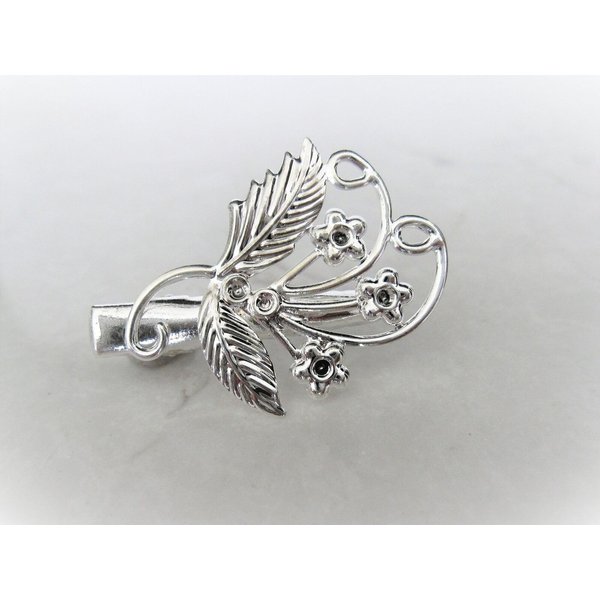 Small silver flower leaf hair barrette alligator clip bridal clip bridal