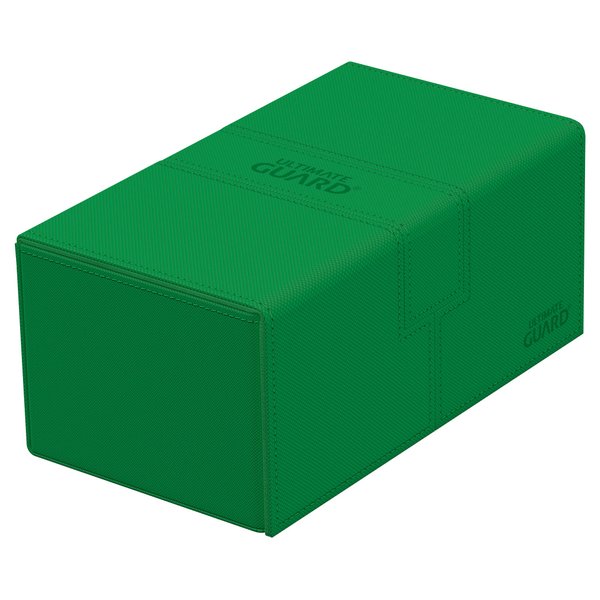 Ultimate Guard Flip 'n' Tray 200+, Deck Case for 200 Double-Sleeved TCG Cards + Dice Tray, Green, Independent Magnetic Closure & Microfiber Lining