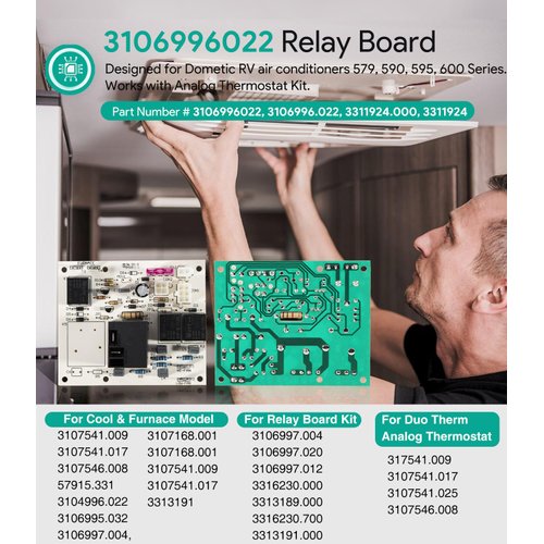 3106996022 3106996.022 Heat & Cool Relay Analog Control Board for Dometic Heat Cool Analog Control Relay Board for Dometic RV Air Conditioner, 3106996022, 3311924