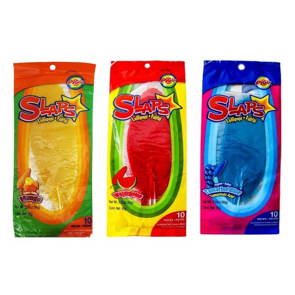 Slaps Paletas / Lollipops, Mango, Sandia (Watermelon) and Tamarindo Azul (Tamarind Blue), 10 Piezes (Pieces) Each, 30 Piezes (Pieces) Total, 300 Grams, 10.59 Ounces Total (watermelon, mango, tamarind)