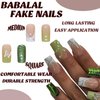 BABALAL Square Press on Nails Medium Fake Nails Green Glue on Nails 3D Butterfly Rhinestone Acrylic Nails 24Pcs French Squoval False Nails for Women and Girls