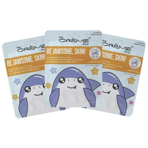 The Crème Shop BE Jawsome, Skin! Animated Baby Shark Face Mask, Retinol Facial Mask with Ceramides, K Beauty Sheet Mask - 3 Pack