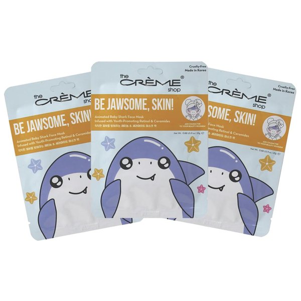 The Crème Shop BE Jawsome, Skin! Animated Baby Shark Face Mask, Retinol Facial Mask with Ceramides, K Beauty Sheet Mask - 3 Pack