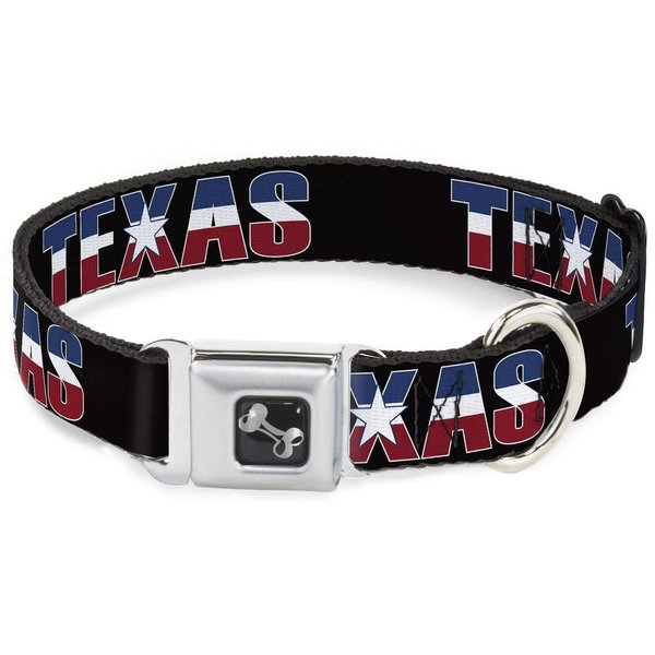 Dog Collar Seatbelt Buckle Texas Star Black White Blue Red 15 to 26 Inches 1.0 Inch Wide