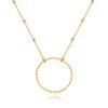 PERNNLA PEARL 18K Gold Circle Pendant Ncklace for Women Dainty Long Satellite Bead Chain Necklaces Statement Hammered Handmade Sweater Chain Y Necklaces 31”