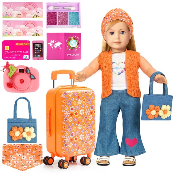 ARTST 18 Inch Girl Doll Accessories American Doll Clothes-Christmas Costume Suitcase Toys Set for 3-10 Girls