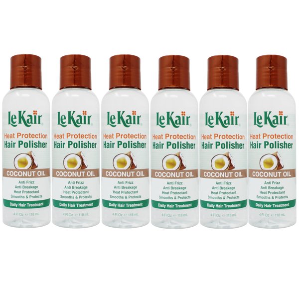 LeKair High Heat Protection Hair Polisher - Coconut Oil, Anti Frizz, Anti Breakage, Heat Protectant, Smooths & Protects, Daily Hair Treatment 4 Fl Oz - 6 Pack