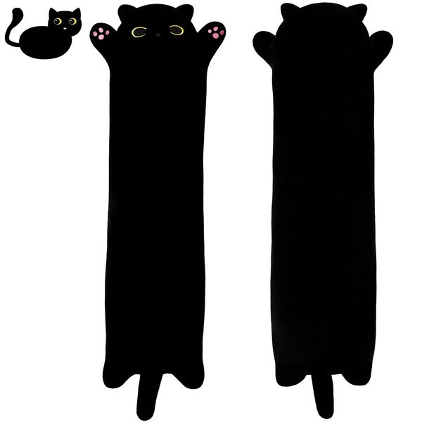 Soft Long Black Cat Plush Toy 35.4inch Adorable Stuffed Animals Plushies Body Pillow Kitten Plush Throw Pillow Kawaii Big Plush Doll Toys Gift for Kids Girlfriend Birthday Christmas, 90cm/35.4inch