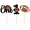 24Pcs Rugby 1st Birthday Cupcake Toppers Glitter First Birthday American Football One Cupcake Picks Decorations for Rugby Sports Theme Baby Shower Kids 1st Birthday Party Cake Supplies