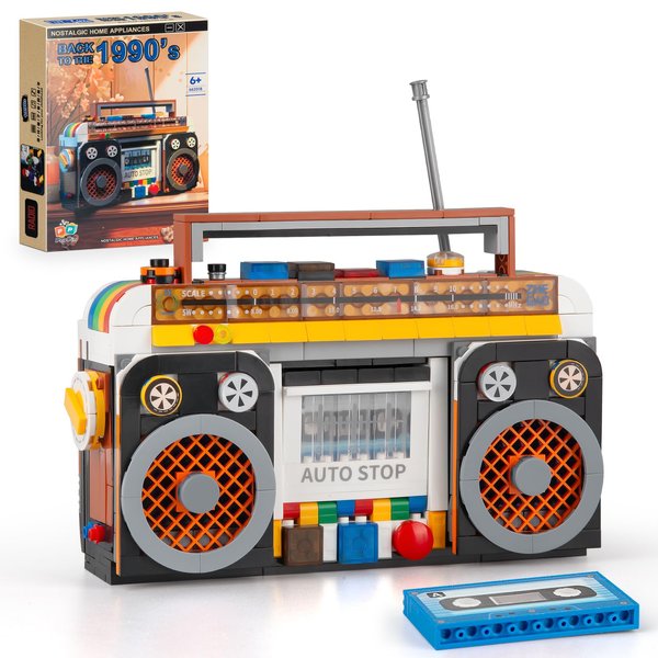 Vziimo Retro Radio Classic Series Building Blocks Set, Collectible Vintage Music Player Display Mini Model Kit, Creative Gift Toys for Adults Kids 8+ (554 Pieces)