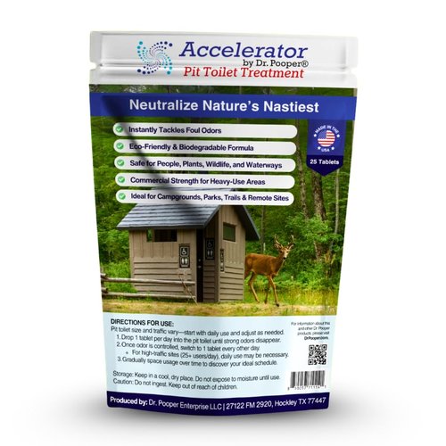 Pit Toilet Treatment Tablets – Odor Eliminator for Campgrounds, Parks & Remote Sites – Eco-Friendly, Biodegradable, Safe for Wildlife – 25 Count – Made in USA - Accelerator by Dr.Pooper.