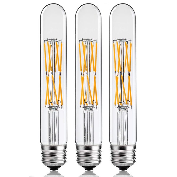 Leools T10 Led Bulbs,12W Dimmable Tubular Led Bulb,100 Watt Equivalent Edison Style Vintage LED Filament Light Bulb, E26 Long Tube Bulb,2700K Soft Warm White,7.3in(185mm),3-Pack.
