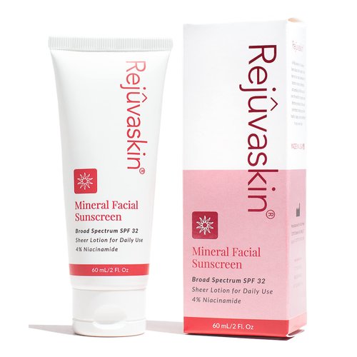 Rejuvaskin Mineral Facial Sunscreen - Face Cream Broad Spectrum Sunscreen for Sensitive Skin and Acne-prone Skin, Oil-free Mineral - Daily Face Lotion for the Face, Face Moisturizer with SPF 32