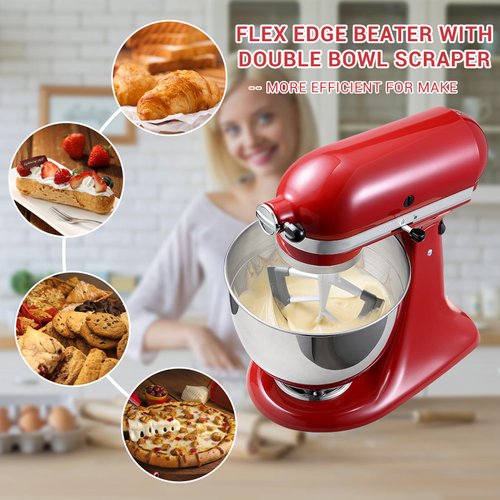 Flex Edge Beater for KitchenAid 4.5-5 Quart Tilt-Head Stand Mixer, Mixer Paddle Attachment for KitchenAid with Both-Sides Silicone Edge Bowl Scraper, Mixer Attachments Accessories, White