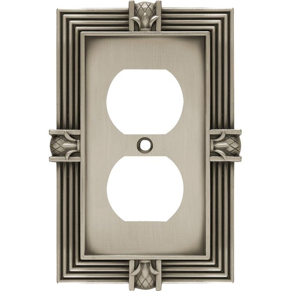 Franklin Brass 64462 Pineapple Single Duplex Outlet Wall Plate/Switch Plate/Cover, Brushed Satin Pewter