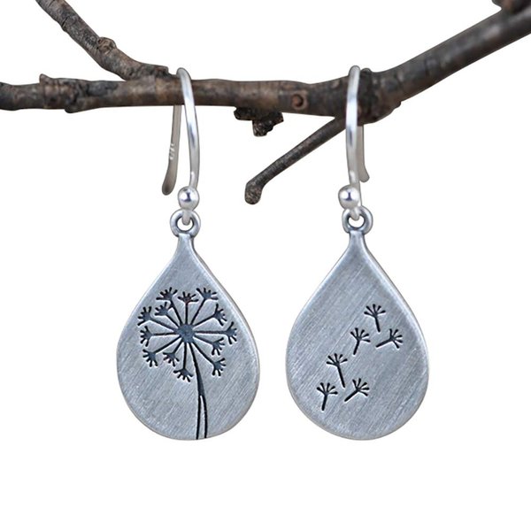 LOVECOM 925 Sterling Silver Dandelion Drop Earrings for Women Teen Girls Water Drop Silver Flower Mountain Tree Dangle Earrings Jewelry Gifts for Mom Lover