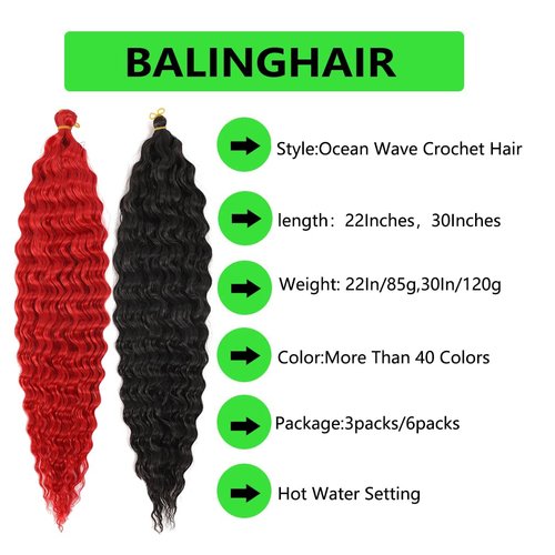 BALINGHAIR Ocean Wave Crochet Hair 30 Inch Deep Wave Braiding Hair Long Curly Crochet Braids Hair Extensions White(60#-3Pcs)