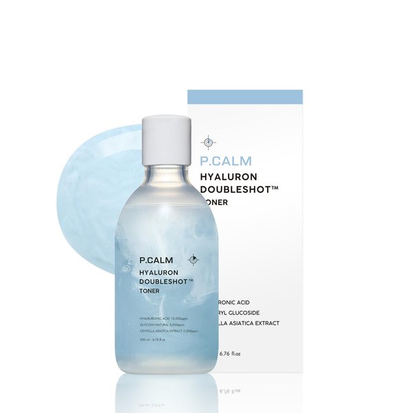 P.CALM Hyaluron Doubleshot Toner 200ml | Vegan Deep Hydrating Facial Toner with Hyaluronic Acid, Gryceryl Glucoside, Centella Asiatica for Sensitive Skin | Korean Skincare