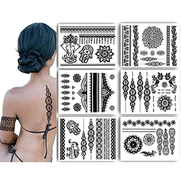 Terra Tattoos Black Henna Temporary Tattoos 75+ Mandala Tattoos Flowers, Mandalas, Elephants & more! Waterproof Nontoxic Long Lasting Perfect for Beach, Festivals, & Parties