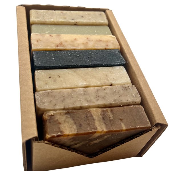 Simplici 7 Bar Soap Variety Pack, Value Box, NO PALM OIL, Scented with Pure Essential Oils, & Unscented For Sensitive Skin, Natural, Rustic, Handmade. 2 Pound Bulk Box.