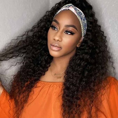 VIVIBABI Human Hair Headband Wigs Deep Water Wave None Lace Front Wigs 18 Inch Glueless Wig 180% Density Brazilian Virgin Human Hair Headband Wigs for Women Natural Color