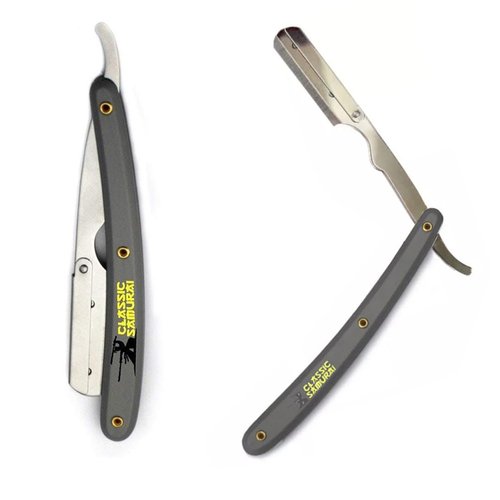 Classic Samurai Stainless Steel Professional Barber Straight Edge Razor with 100 Lord Single Edge Razor Blades (Gray)