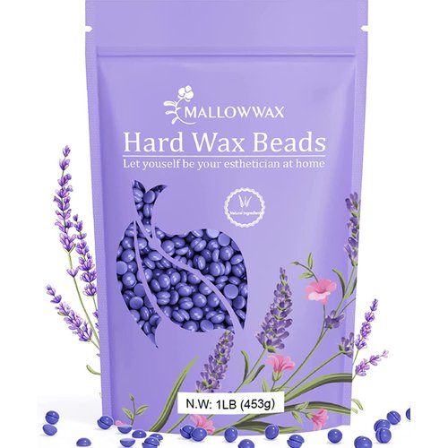 Hard Wax Beads - Mallowwax Lavender Stripless Hard Wax Beans - Wax beads for Hair Removal - Natural, Gentle Wax for Brazilian Bikini - Waxing Beads for Beginners (Coarse Body Hair Specific)