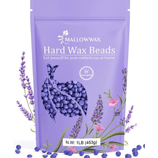 Hard Wax Beads - Mallowwax Lavender Stripless Hard Wax Beans - Wax beads for Hair Removal - Natural, Gentle Wax for Brazilian Bikini - Waxing Beads for Beginners (Coarse Body Hair Specific)