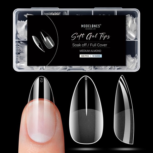 Modelones Medium Almond Nail Tips - 500Pcs Pre-shaped Half Matte Full Cover Acrylic Gel Kit False Nail Tip Press on Nails for Nail Extension DIY Salon
