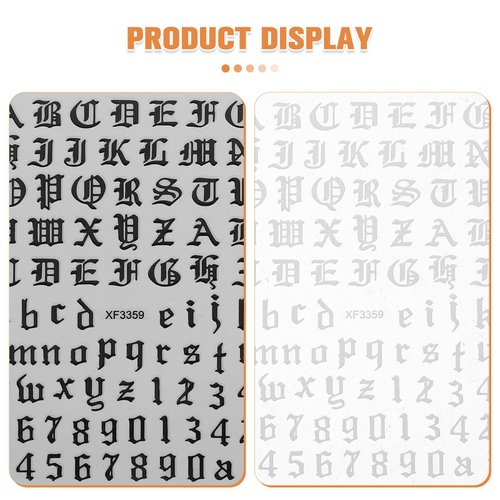 Minkissy 4 Sets Letters and Number Nail Stickers Tip Nail Art Adhesive Decals Nail Wrap Manicure Old English Alphabet Stripe (Black and White in 1 Set)