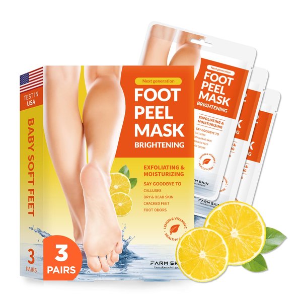 FARMSKIN Foot Peeling Mask Brightening with Vitamin C - Foot Peel Mask/Exfoliating Peeling Mask for Cracked Feet/Dead Skin Remover for Baby Soft Feet(Pack of 3)