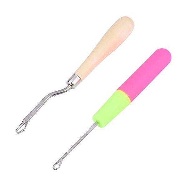 eBoot Wooden Bent Latch Hook Tool and Plastic Latch Hook Crochet Needle, Set of 2