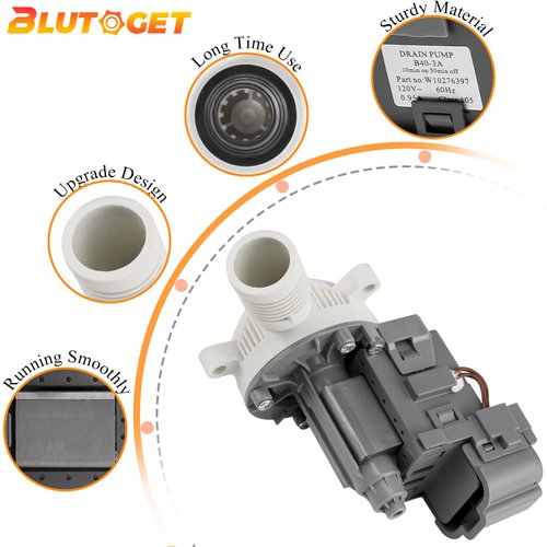 W10276397 Washer Drain Pump by Blutoget - Compatible for Whirlpool ken-more Amana Washing Machine - Replacement for WPW10276397VP B40-3A 1874334 AP6018417 PS11751719 EAP11751719-5 Years WARRANTY
