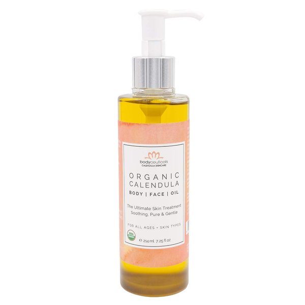 Bodyceuticals Certified Organic Calendula Oil High Potency Farm Fresh Flower & Olive Oil - Moisturizing Skincare & Repair - Non-GMO, Vegan, Kosher - Wheat-Free, Gluten-Free, Soy-Free - 7.5oz