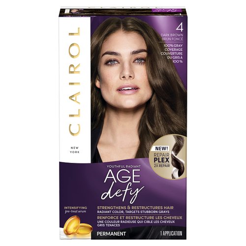 Clairol Age Defy Permanent Hair Dye, 4 Dark Brown Hair Color, 1 Count