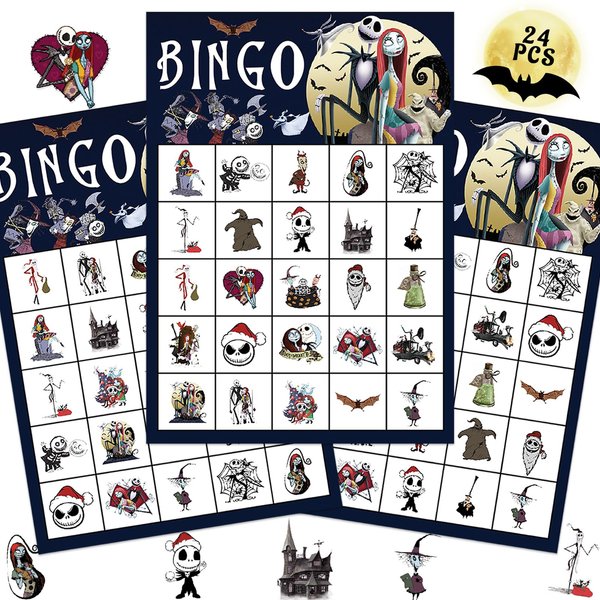 MSJEHQI Nightmare Christmas Bingo for Kids Christmas Party Games 24 Players Xmas Activities Nightmare Christmas Bingo Cards Activities Christmas Family Games