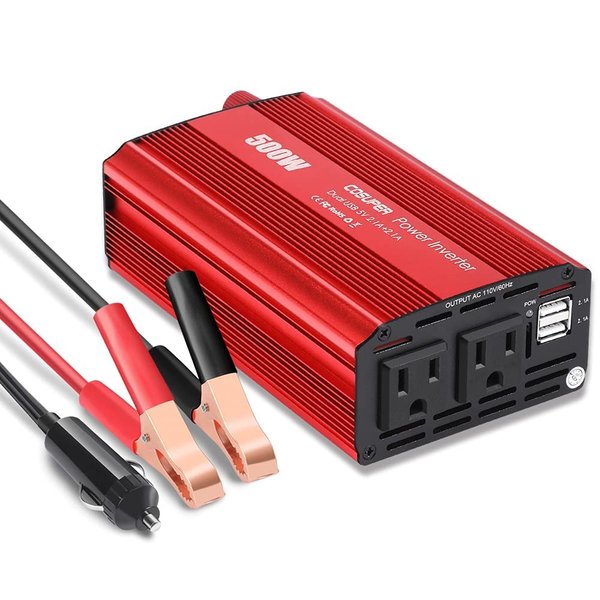 Soyond 500W Power Inverter DC 12V to AC 110V Car Plug Inverter for Vehicles with 4.2A Dual USB Charging Ports RED