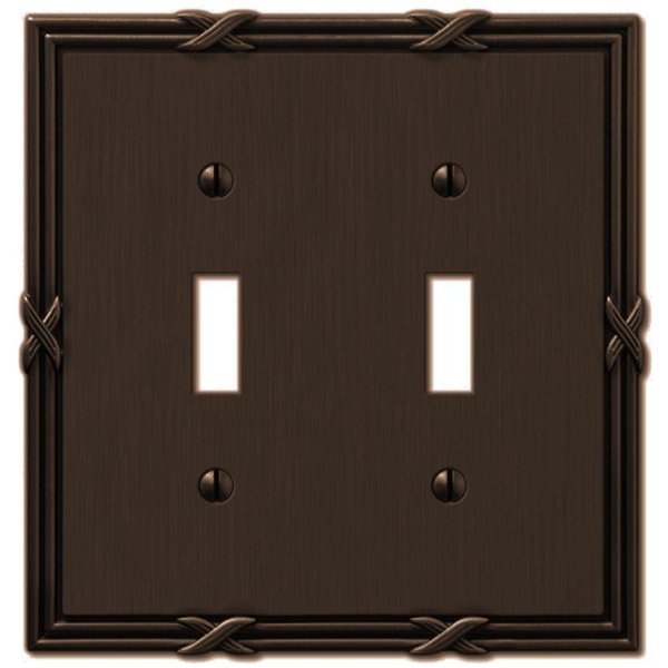 Amerelle Ribbon and Reed Double Toggle Cast Metal Wallplate in Aged Bronze