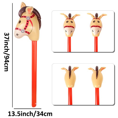 TOSAMZOO 4 Pieces Inflatable Stick Horse Inflatable Horse Head Stick Balloon Funny Stick Horse Toy for Kids Inflatable Horse on a Stick for Birthday Cowboy Party Supplies(37 Inch Brown & Pink)