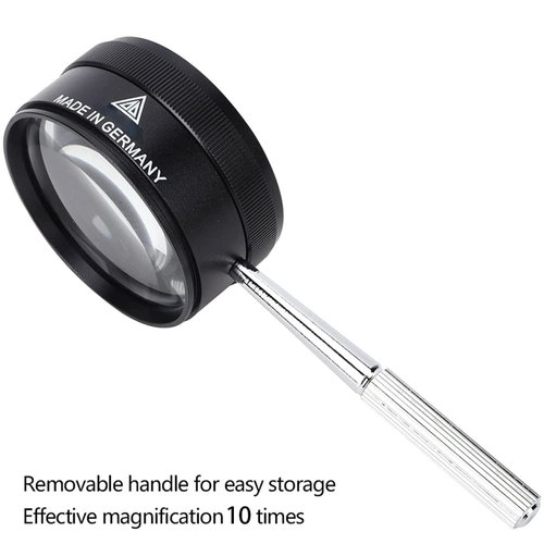 Identification Magnifying Glass, 10X x 50mm Metal Magnifying Glass for Identifying Jewelry Stamps