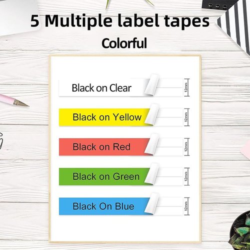 5 Pack Color M Tape M-K131 MK431 MK531 MK631 MK731 Tape 12mm Multicolored Label Tape Compatible with .47 Inch Tape for P Touch Label Maker PTM95 PT-90 PT-80 PT-70 PT-65 PT-45M