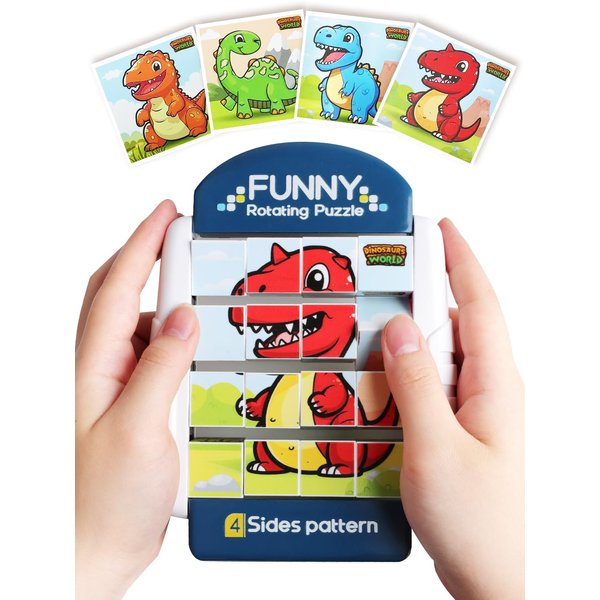 Fullware 16-Piece Rotating Puzzles for Kids 4-6, Toddlers Puzzles 2-4, Road Trip, Airplane Activities Game, Travel Toys - Brain Teaser, Fine Motor Skills - Birthday Gifts Boys Girls - Dinosaur